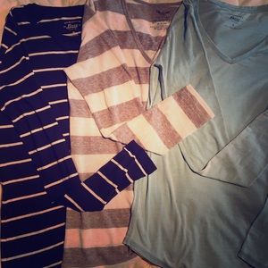Bundle of 3 Long Sleeved Striped and Solid T’s